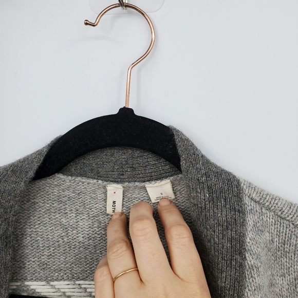 Anthropologie Moth Gray Ivory Blue Wool Blend Small Ivory Open Cardigan Sweater - Picture 5 of 6